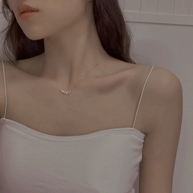 Leaf Sparkling Diamond Wheat Spike Necklace for Women