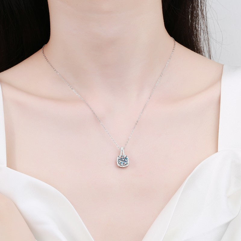 Moissanite Pendant Clavicle Chain Platinum Plated Geometric Square Jewelry Fashion S925 Sterling Silver Necklace for Women