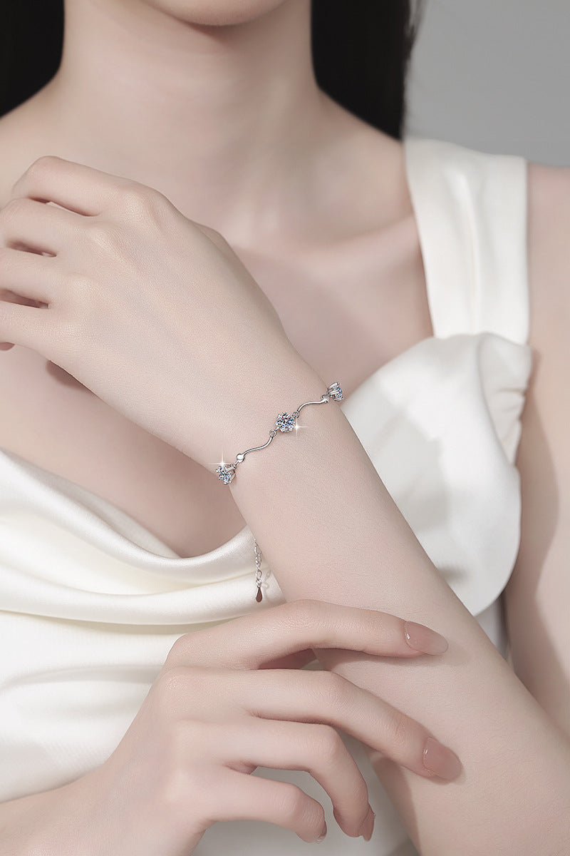925 Sterling Silver Bracelet Snowflake Lobster Clasp Simple Fashion Women's Jewelry GRA Moissanite