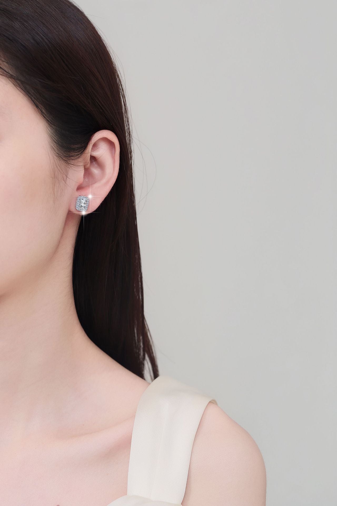 925 Sterling Silver Earrings for Women, Square Shape, Emerald Cut, Radiant Cut, Fashionable Encrusted, Pt950 Plated Earrings