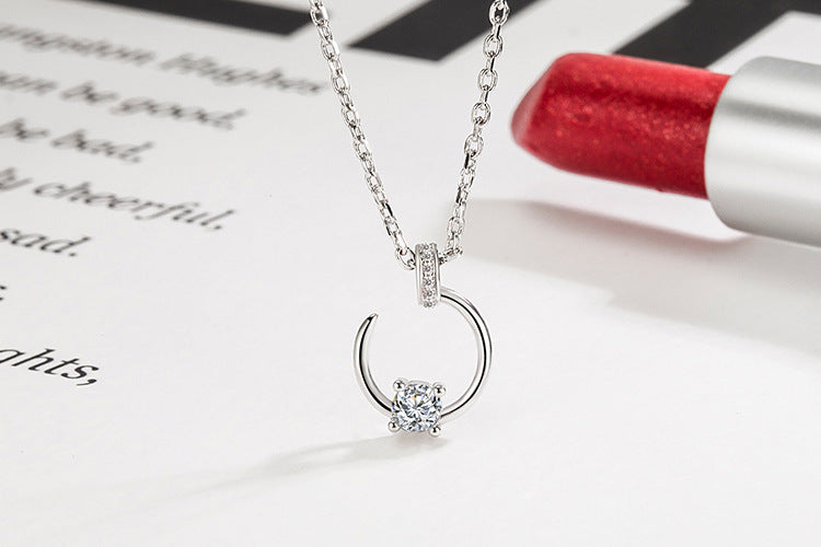 Sparkling Diamond Moon Necklace for Women