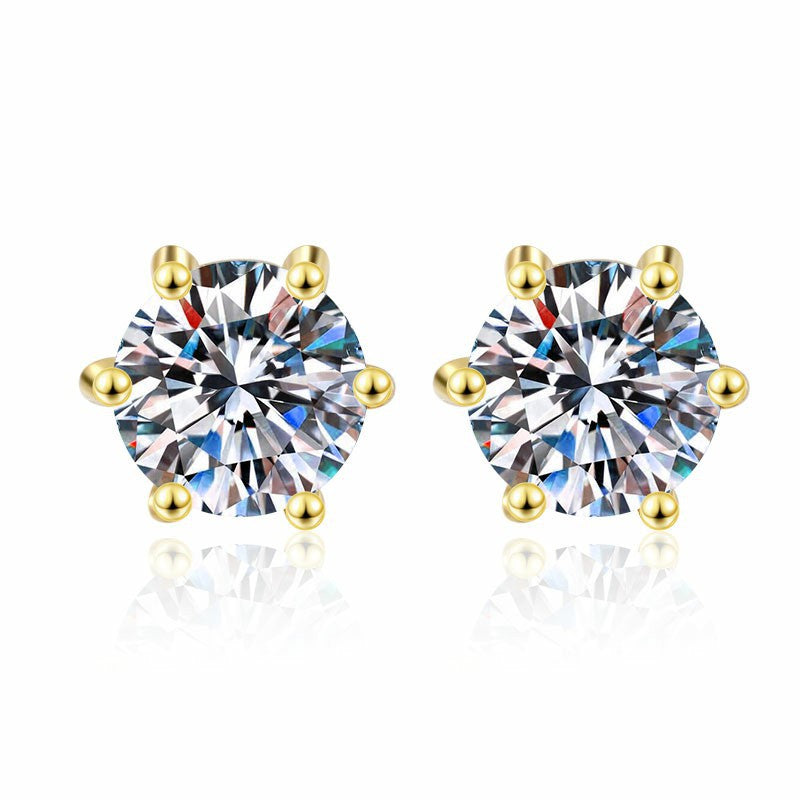 925 Sterling Silver Earrings for Women Simple Classic Six-Prong 18K Gold Plated Moissanite Jewelry