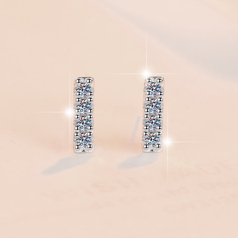 925 Sterling Silver Earrings Fashion Ins Style New Korean and Japanese Simple Versatile Niche Moissanite Jewelry