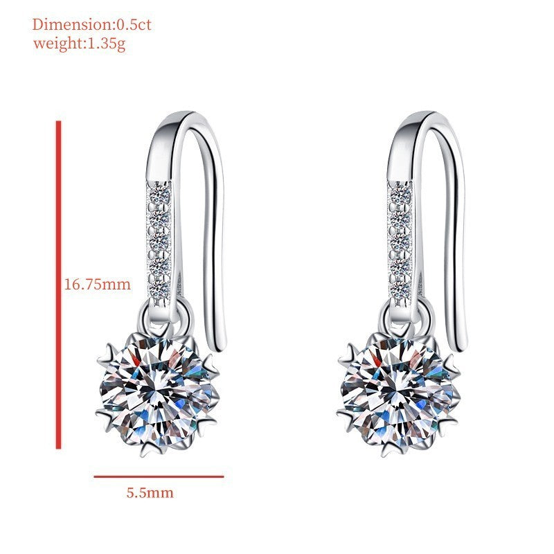 925 Sterling Silver Earrings Plated pt950 Simple Snowflake Tassel Stud Earrings Moissanite Ear Jewelry