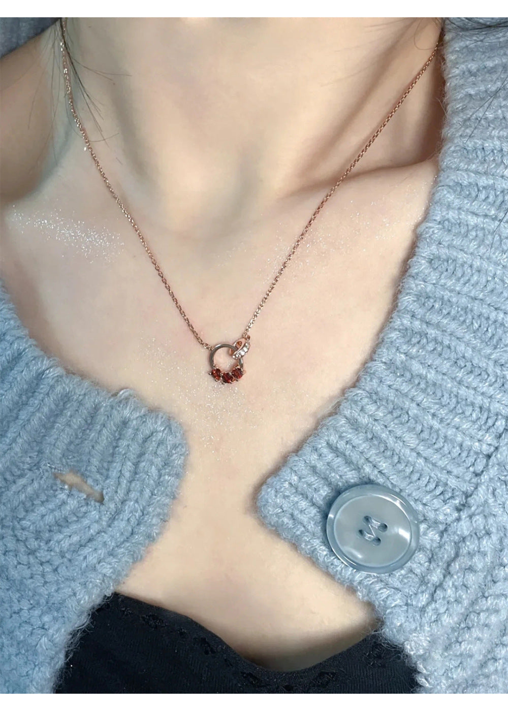 Interlocking Garnet Necklace for Women Chain Jewelry