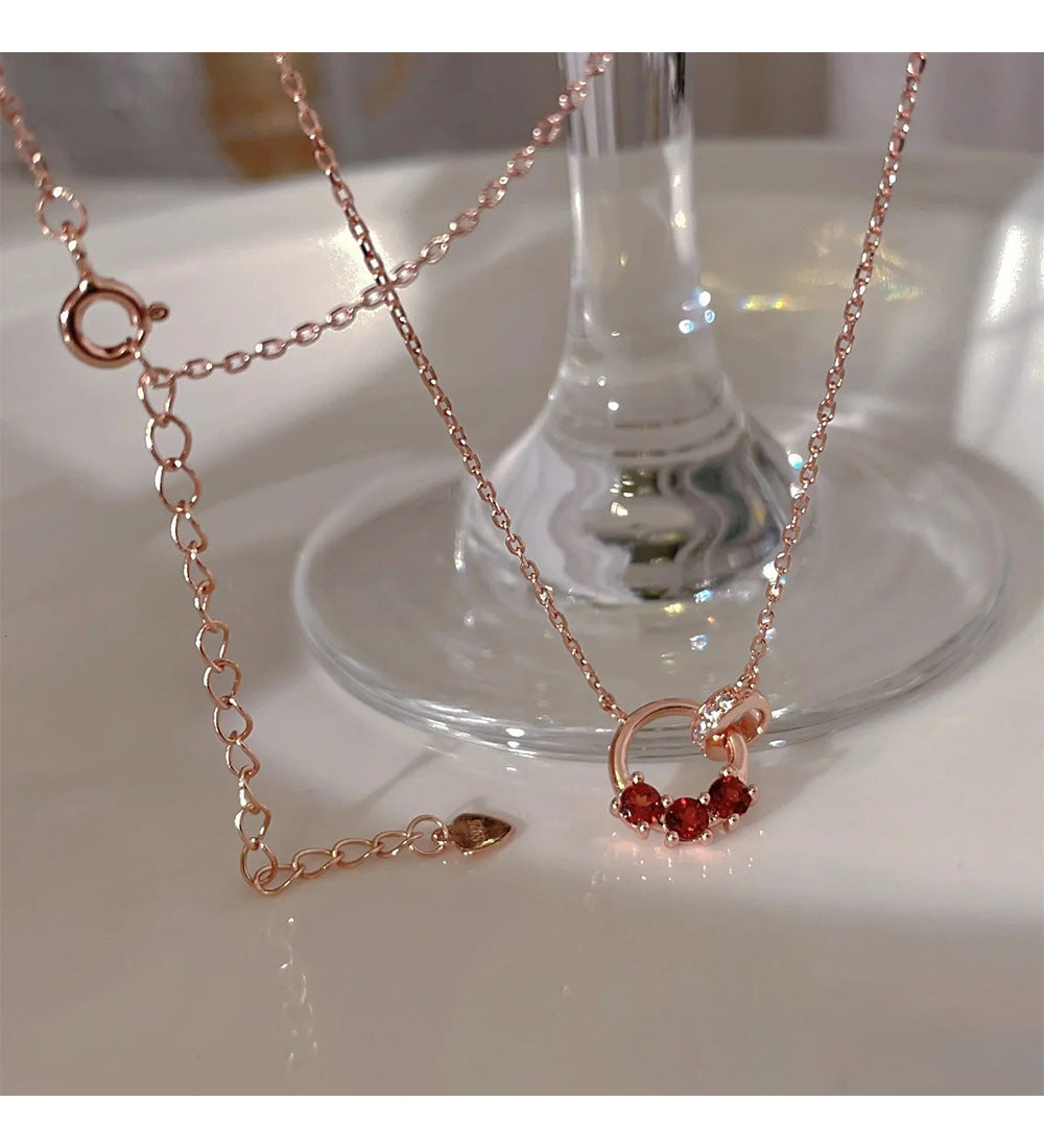 Interlocking Garnet Necklace for Women Chain Jewelry