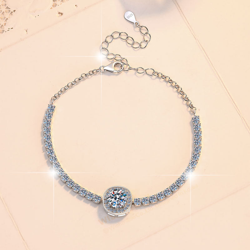 1 Carat Moissanite Bracelet for Women Fashion Cross-Border Hot Sale Square Pack High-End Feel 925 Sterling Silver Jewelry
