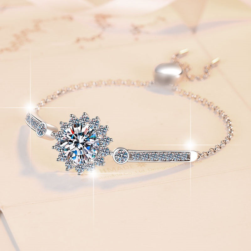 925 Sterling Silver Bracelet European and American Popular Sunflower 5 Carat Moissanite Jewelry
