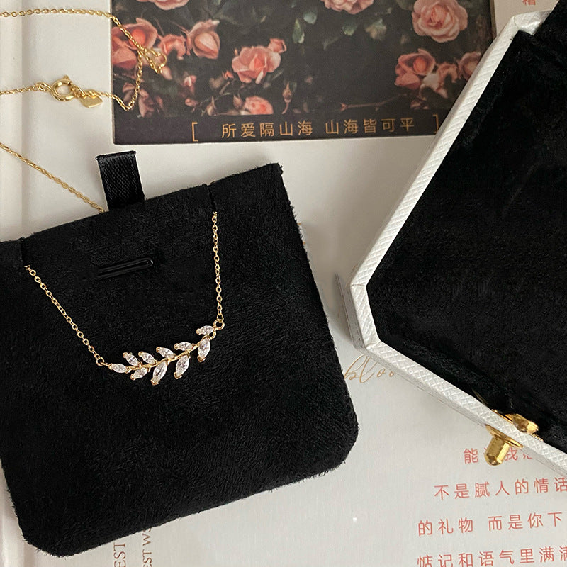 Leaf Sparkling Diamond Wheat Spike Necklace for Women
