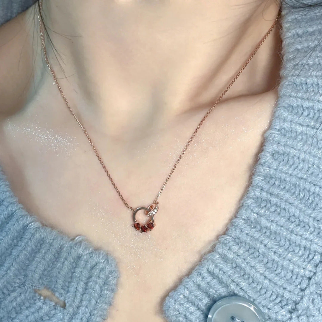 Interlocking Garnet Necklace for Women Chain Jewelry