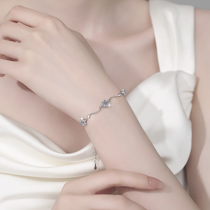925 Sterling Silver Bracelet Snowflake Lobster Clasp Simple Fashion Women's Jewelry GRA Moissanite