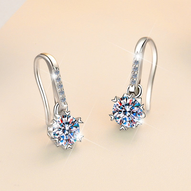 925 Sterling Silver Earrings Plated pt950 Simple Snowflake Tassel Stud Earrings Moissanite Ear Jewelry