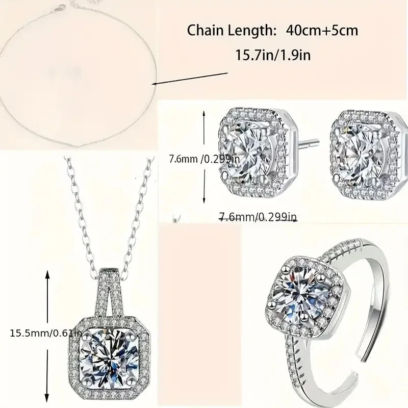 925 Sterling Silver Square Zircon Collar Set