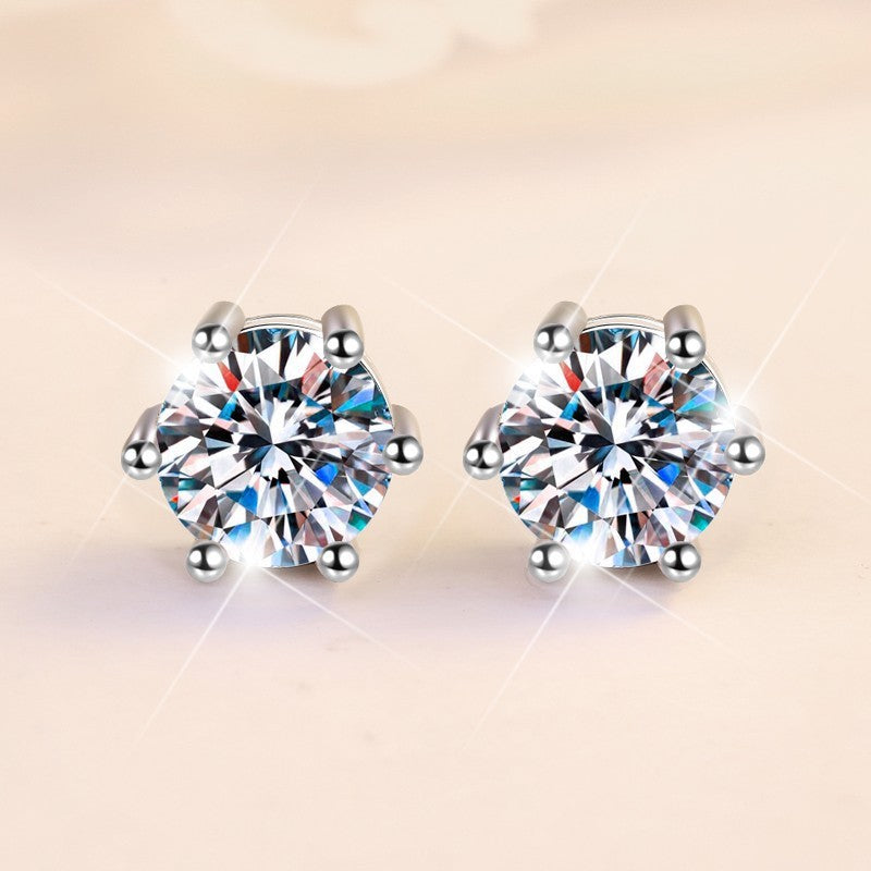 925 Sterling Silver Earrings for Women Simple Classic Six-Prong 18K Gold Plated Moissanite Jewelry
