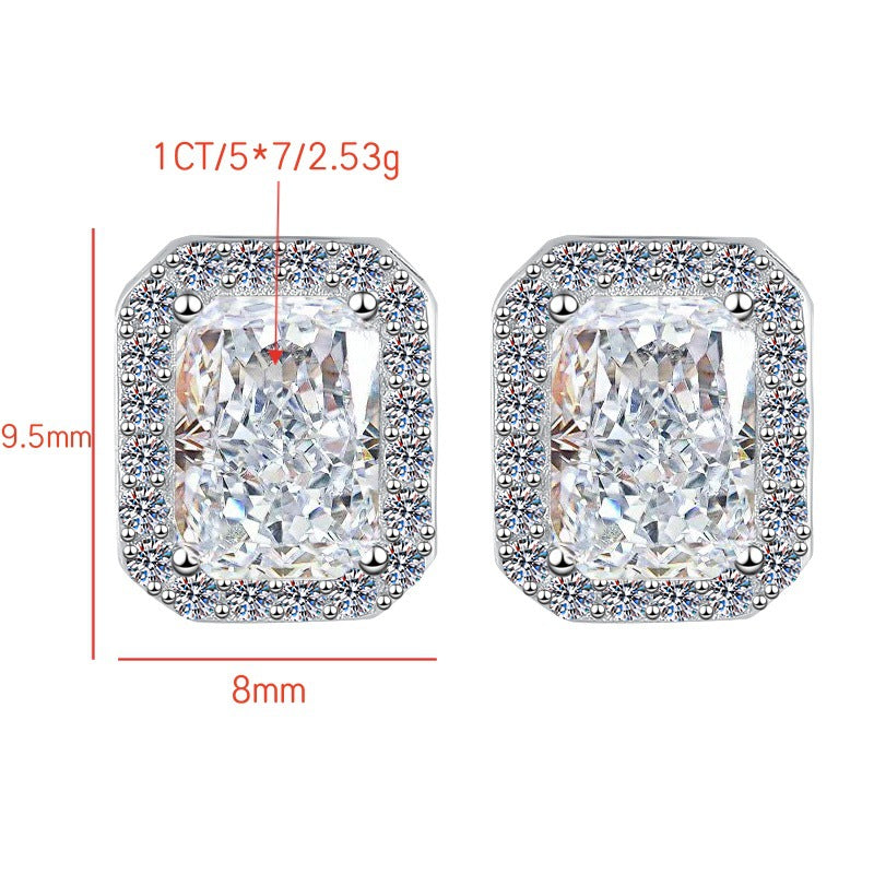 925 Sterling Silver Earrings for Women, Square Shape, Emerald Cut, Radiant Cut, Fashionable Encrusted, Pt950 Plated Earrings