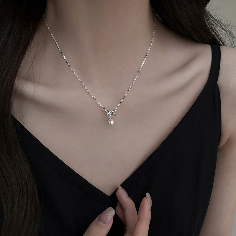 Pearl Bow Necklace for Women Fashionable Chain