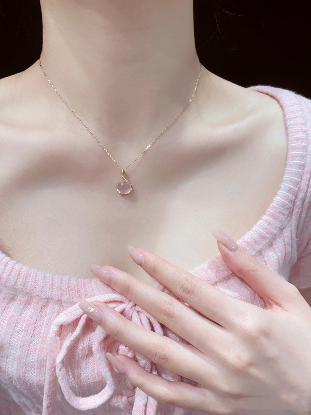 Cherry Blossom Pink Crystal Necklace for Women