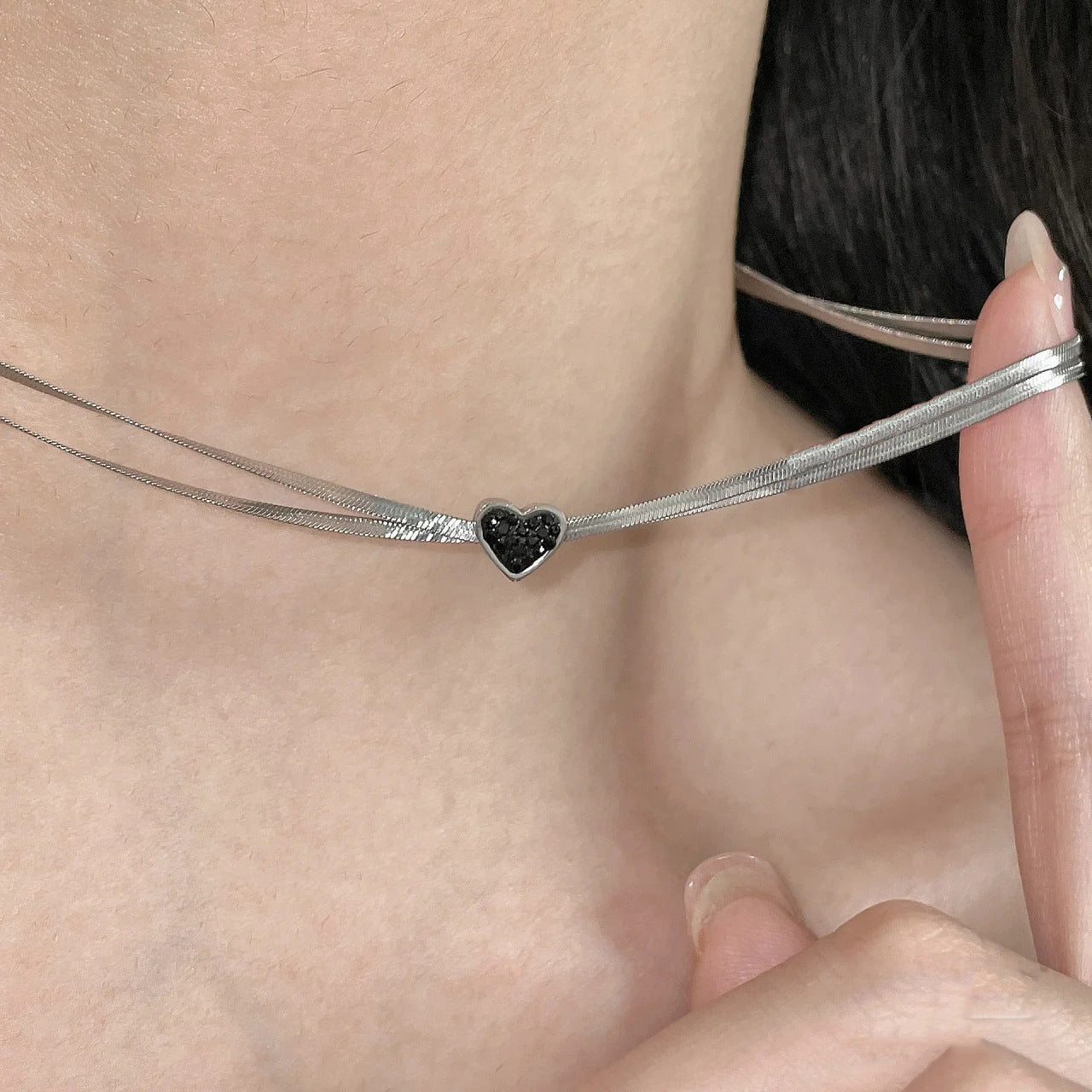 Dark Heart Double Layer Necklace for Women