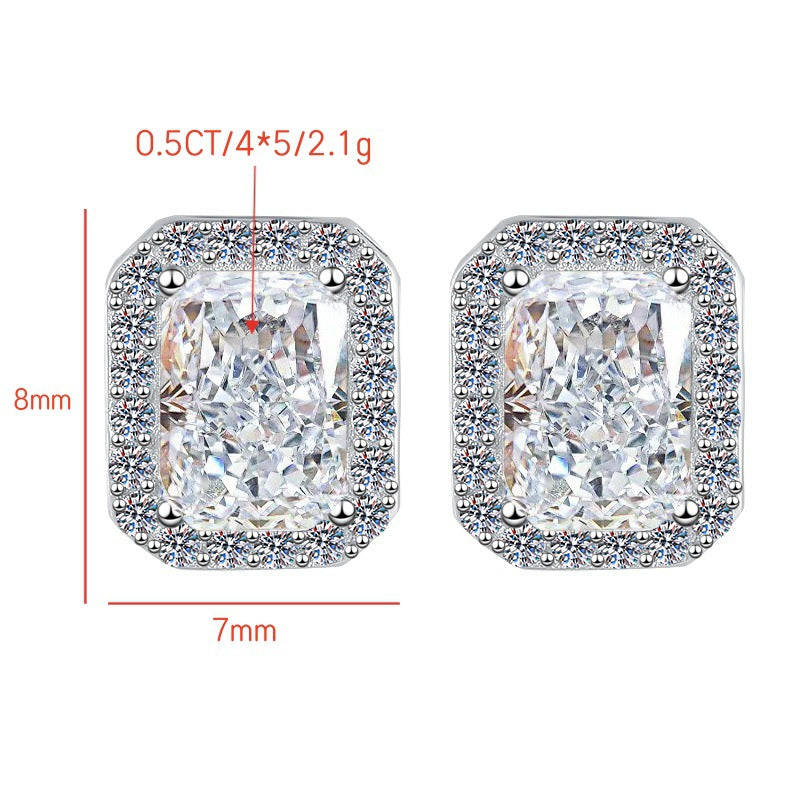 925 Sterling Silver Earrings for Women, Square Shape, Emerald Cut, Radiant Cut, Fashionable Encrusted, Pt950 Plated Earrings