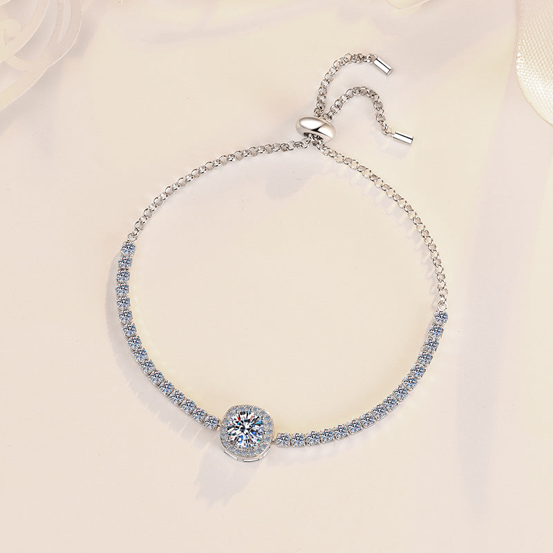 1 Carat Moissanite Bracelet for Women Fashion Cross-Border Hot Sale Square Pack High-End Feel 925 Sterling Silver Jewelry