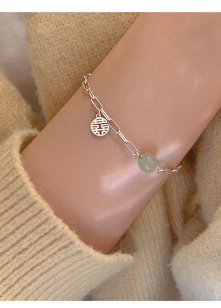 Transshipment Bead Jade Double Happiness Bracelet for Women