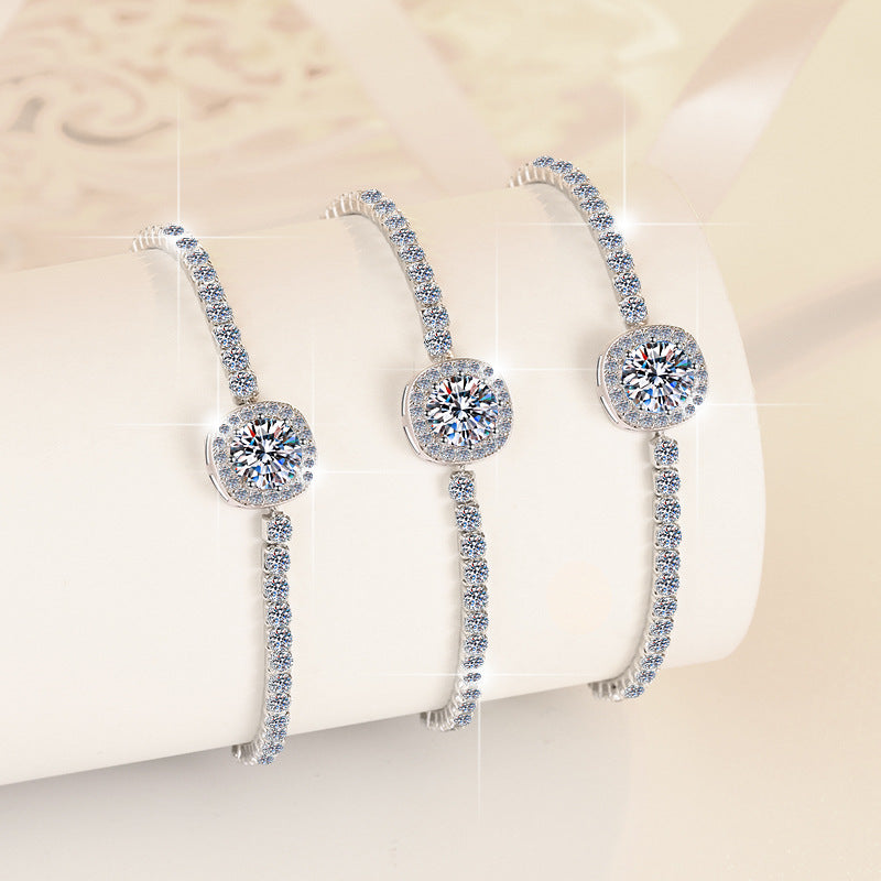 1 Carat Moissanite Bracelet for Women Fashion Cross-Border Hot Sale Square Pack High-End Feel 925 Sterling Silver Jewelry