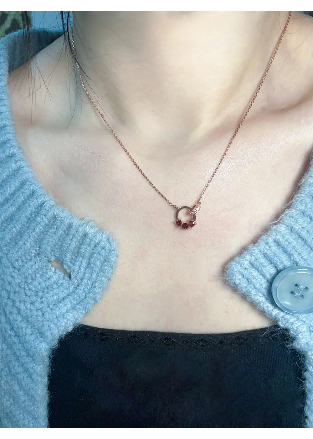 Interlocking Garnet Necklace for Women Chain Jewelry
