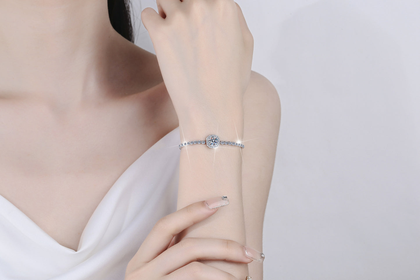 1 Carat Moissanite Bracelet for Women Fashion Cross-Border Hot Sale Square Pack High-End Feel 925 Sterling Silver Jewelry