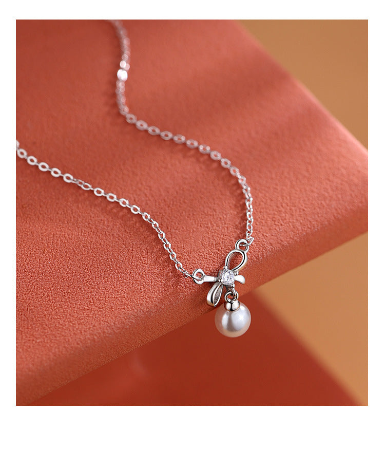 Pearl Bow Necklace for Women Fashionable Chain