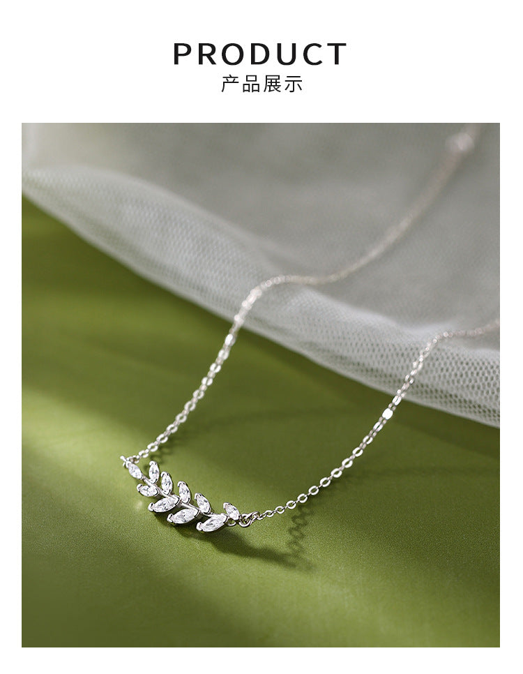 Leaf Sparkling Diamond Wheat Spike Necklace for Women