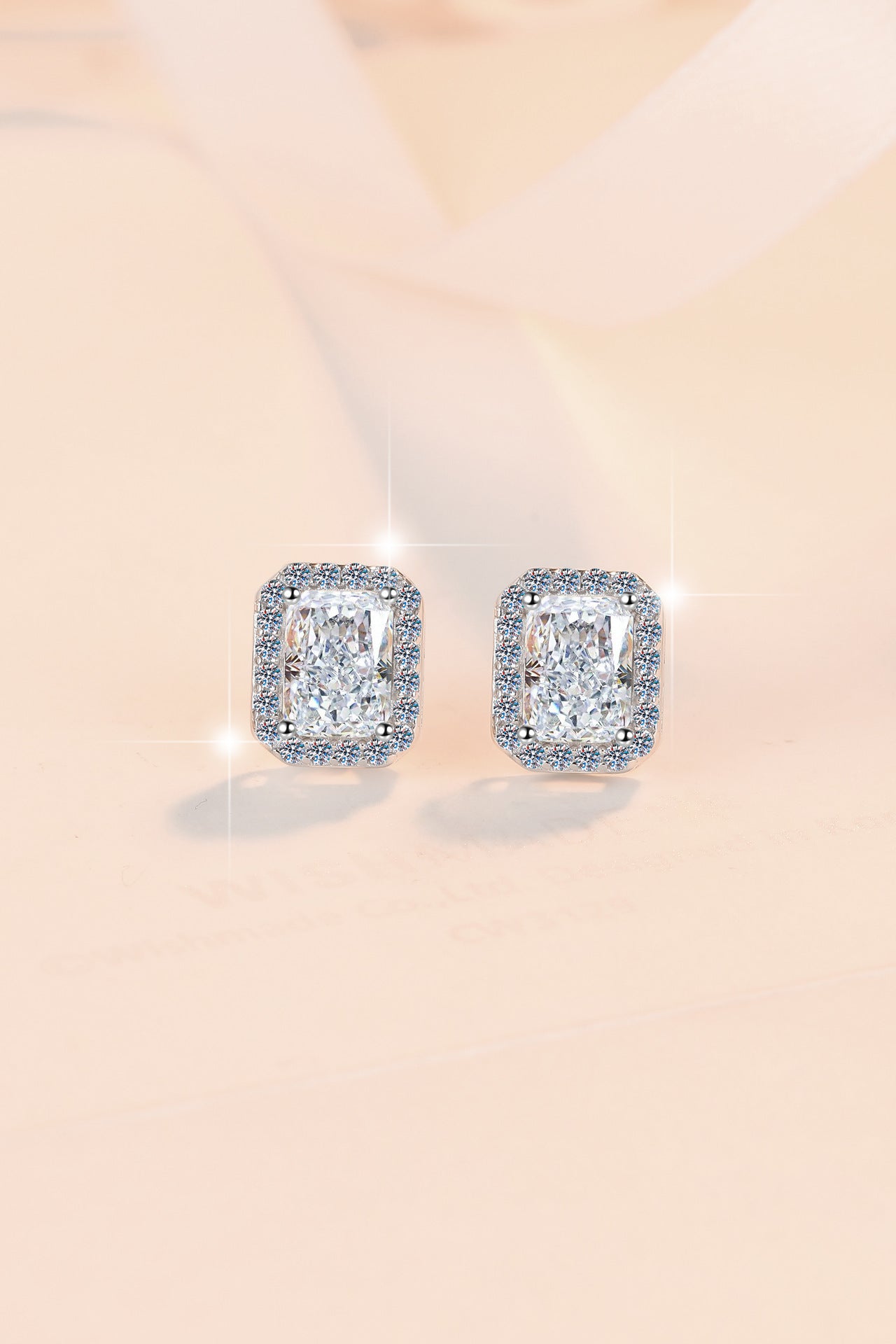 925 Sterling Silver Earrings for Women, Square Shape, Emerald Cut, Radiant Cut, Fashionable Encrusted, Pt950 Plated Earrings