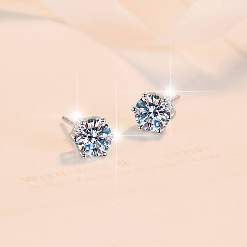 925 Sterling Silver Earrings for Women New Earrings Six-Prong Screw Pattern 1 Carat Moissanite Simulated Ear Jewelry