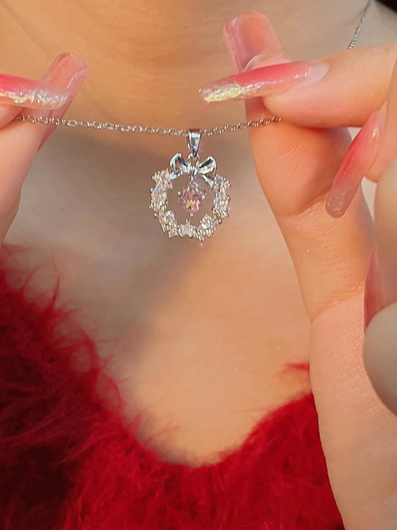 Flower of Love Christmas Bow Necklace for Women