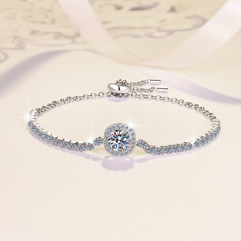 1 Carat Moissanite Bracelet for Women Fashion Cross-Border Hot Sale Square Pack High-End Feel 925 Sterling Silver Jewelry