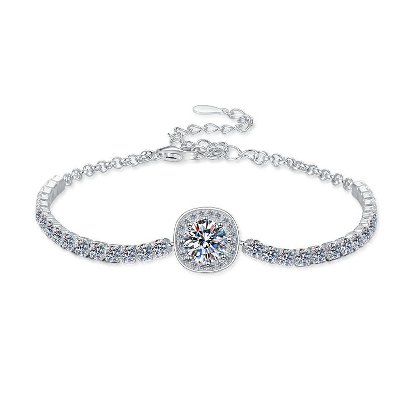 1 Carat Moissanite Bracelet for Women Fashion Cross-Border Hot Sale Square Pack High-End Feel 925 Sterling Silver Jewelry