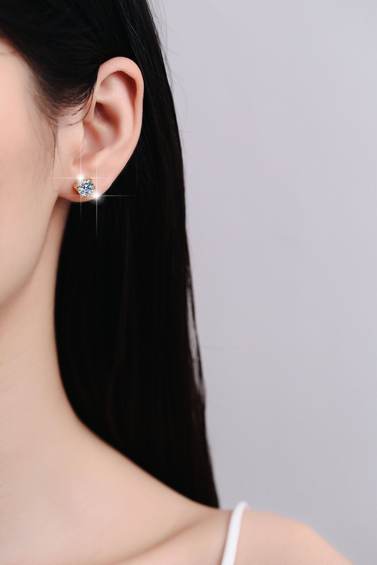 925 Sterling Silver Earrings for Women Simple Classic Six-Prong 18K Gold Plated Moissanite Jewelry