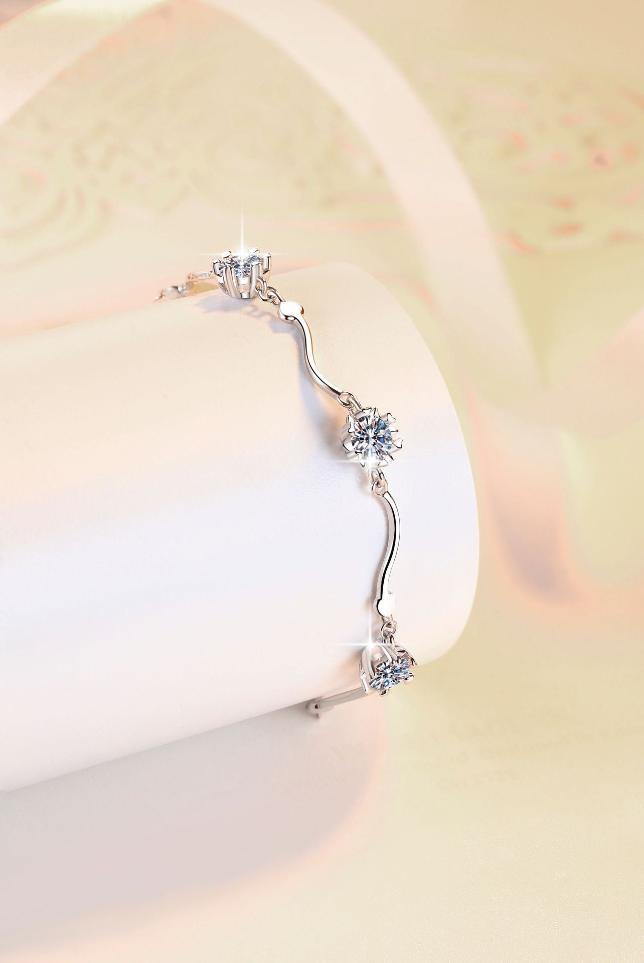 925 Sterling Silver Bracelet Snowflake Lobster Clasp Simple Fashion Women's Jewelry GRA Moissanite