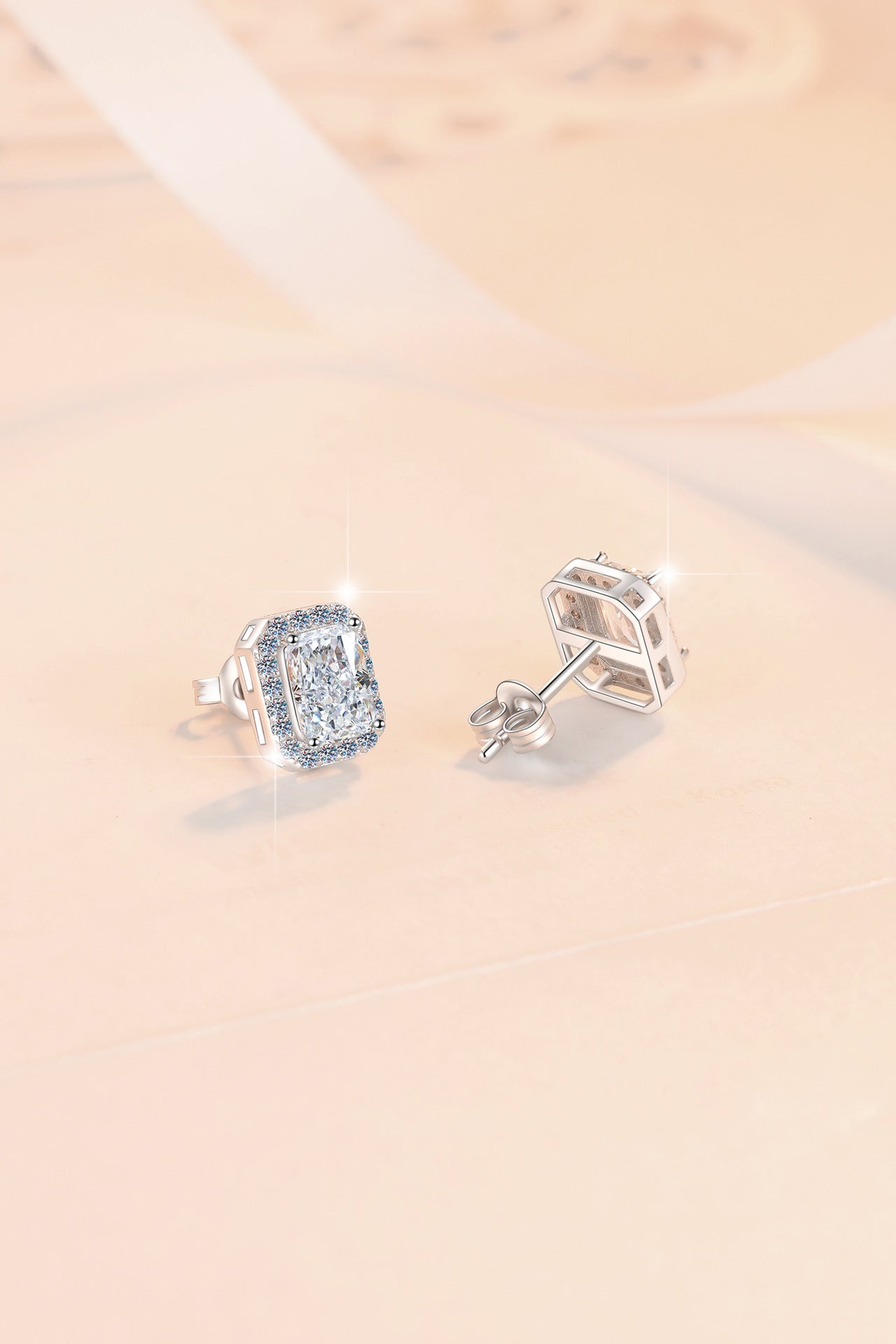 925 Sterling Silver Earrings for Women, Square Shape, Emerald Cut, Radiant Cut, Fashionable Encrusted, Pt950 Plated Earrings