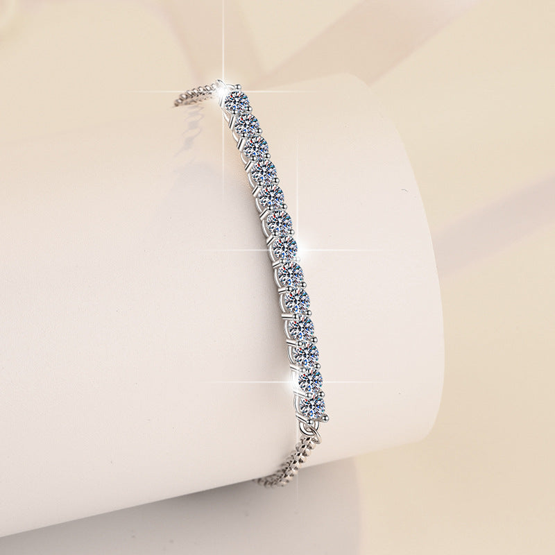 925 Sterling Silver Bracelet for Women Elegant Bangle with Row of Diamonds High-end Feel Moissanite GRA Silver Jewelry
