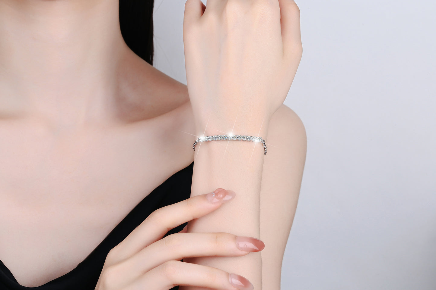 925 Sterling Silver Bracelet for Women Elegant Bangle with Row of Diamonds High-end Feel Moissanite GRA Silver Jewelry