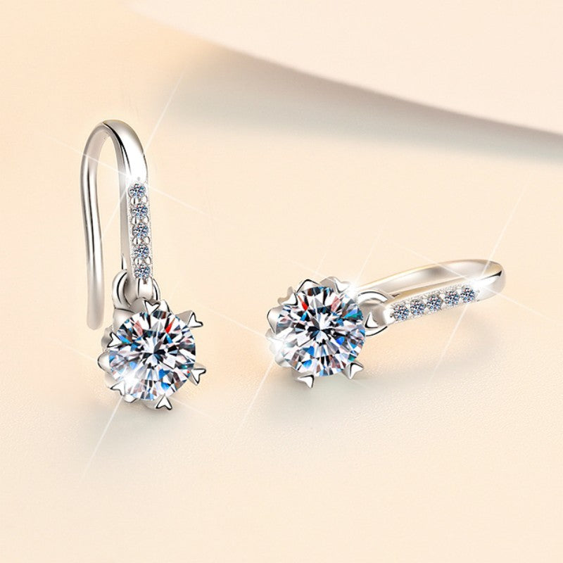 925 Sterling Silver Earrings Plated pt950 Simple Snowflake Tassel Stud Earrings Moissanite Ear Jewelry