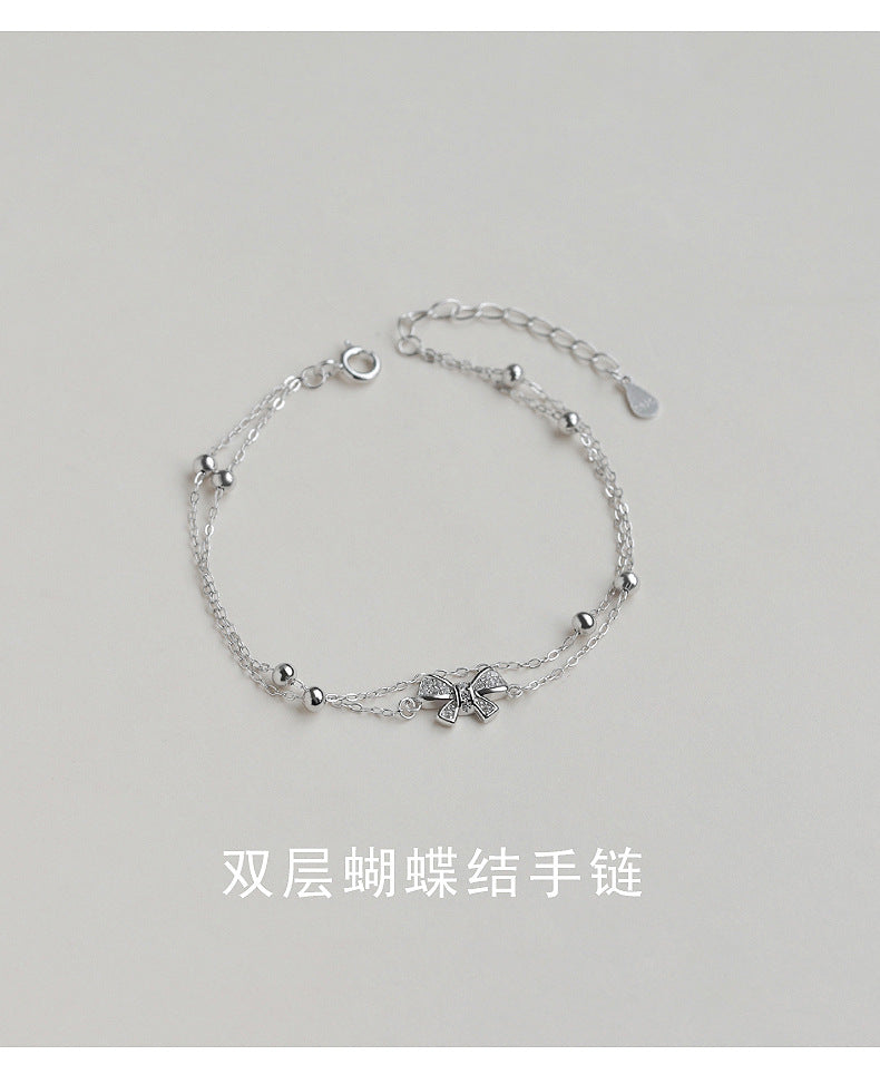 Butterfly Knot Double Layer Bracelet for Women, Ins Style