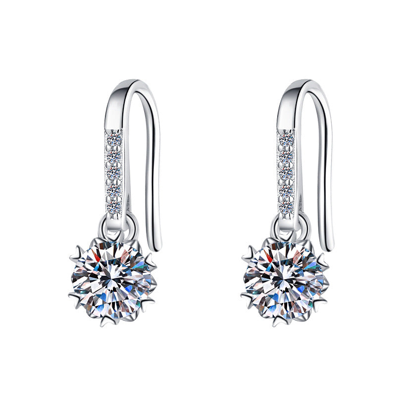 925 Sterling Silver Earrings Plated pt950 Simple Snowflake Tassel Stud Earrings Moissanite Ear Jewelry