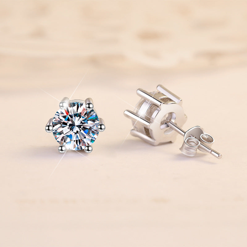 925 Sterling Silver Earrings for Women Simple Classic Six-Prong 18K Gold Plated Moissanite Jewelry