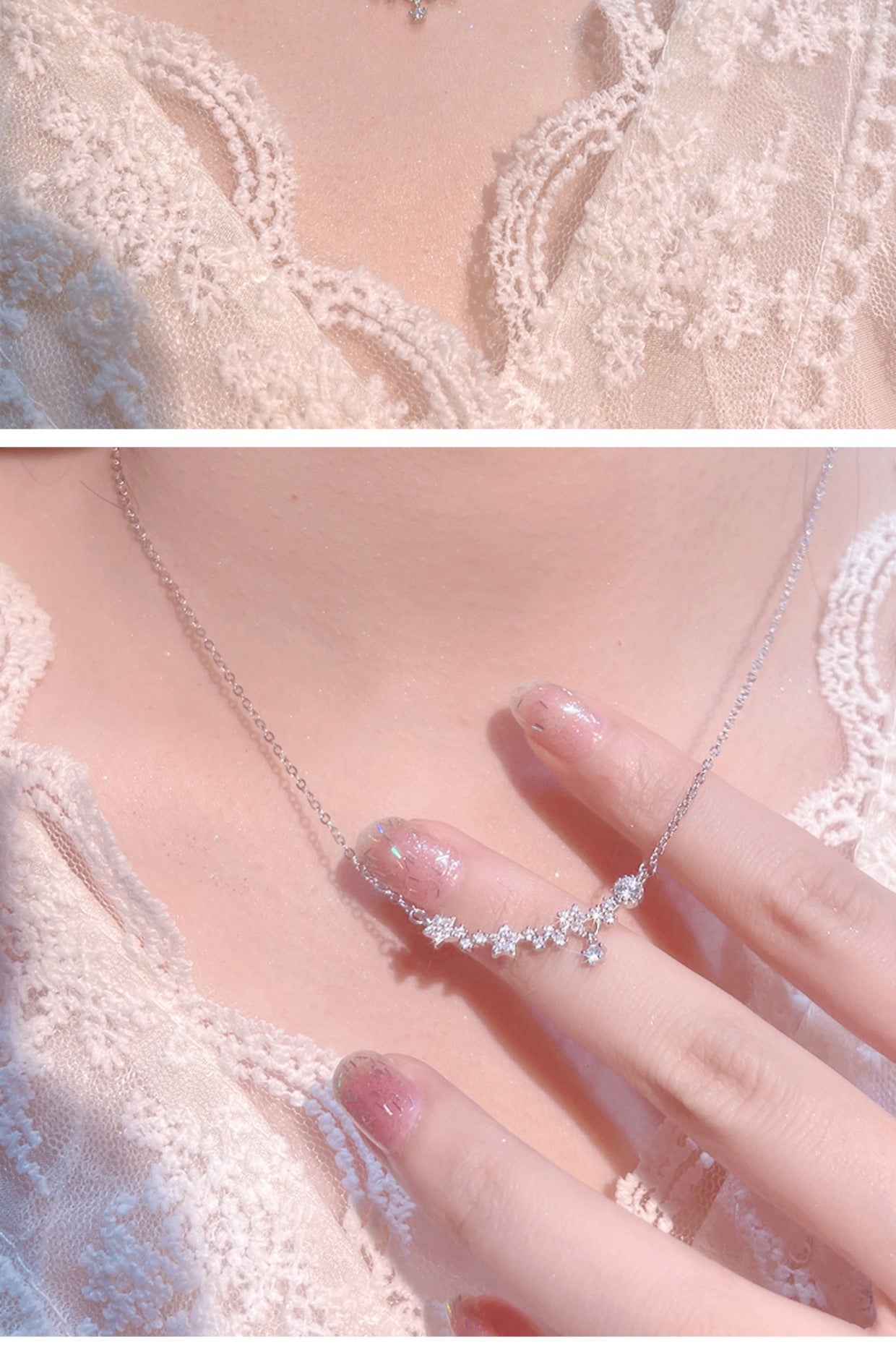 Full Diamond Galaxy Smile Shooting Star Necklace for Women