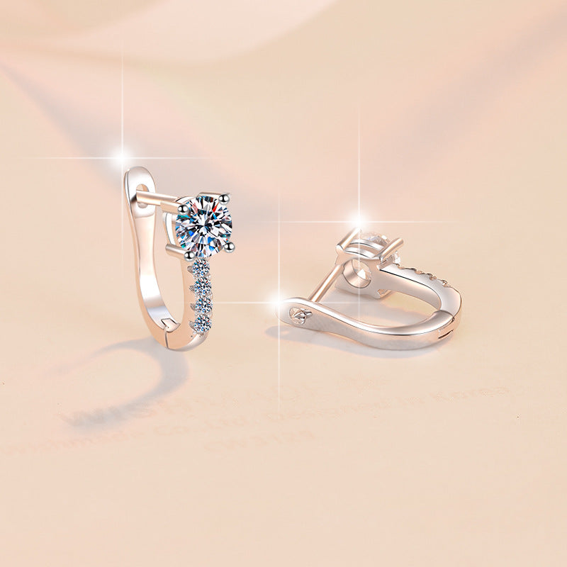 925 Sterling Silver Earring Clasps Pair 1 Carat Fashion Versatile Korean Style Earrings Moissanite Studs
