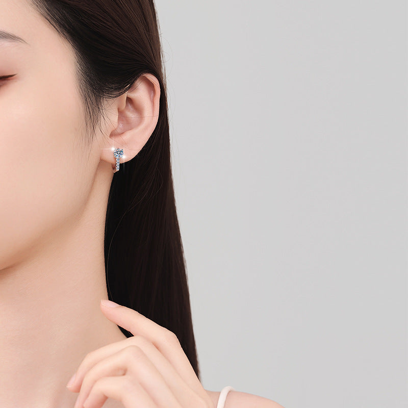 925 Sterling Silver Earring Clasps Pair 1 Carat Fashion Versatile Korean Style Earrings Moissanite Studs