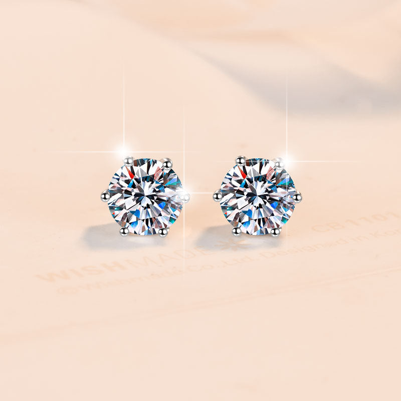 925 Sterling Silver Earrings for Women New Earrings Six-Prong Screw Pattern 1 Carat Moissanite Simulated Ear Jewelry