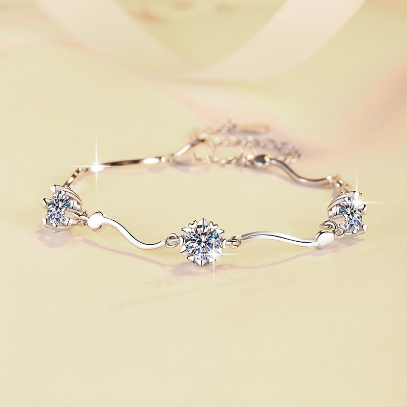925 Sterling Silver Bracelet Snowflake Lobster Clasp Simple Fashion Women's Jewelry GRA Moissanite