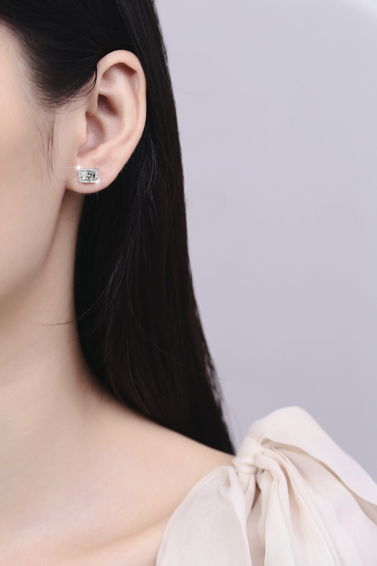 Moissanite Earrings Radiant Rectangular Stone Fashion Light Luxury Jewelry S925 Silver Stud Earrings